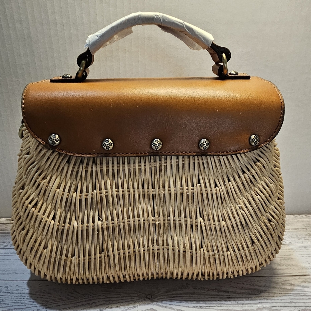 Patricia Nash Brown Leather and Wicker Handbag - Picture 3 of 7